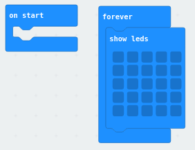 `show leds` is connected to `forever`